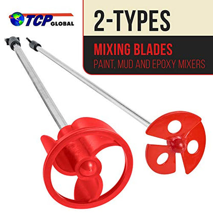 TCP Global 2 Types of Paint, Epoxy Resin, Mud Power Mixer Blade Drill Tools for Mixing Quarts to 2.5 Gallon Buckets - 14" Long, 1/4" Round and 5/16" - WoodArtSupply