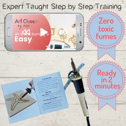 DIY Wood Burning Kit - for Beginner Pyrography to Mastery - Professional Video Instruction, Pyrography Pen, Tracing Tool, Wood Burner, 3 Pro Tips, Art Class by Kim