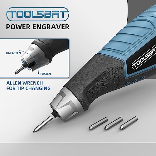TOOLSBAT Engraver 15W Engraving Tool - Metal Engraver with 4 Tungsten Carbide Steel Bits & 2 Stencils 5 Speed Etching Tool Perfect for DIY TOOLSBAT
