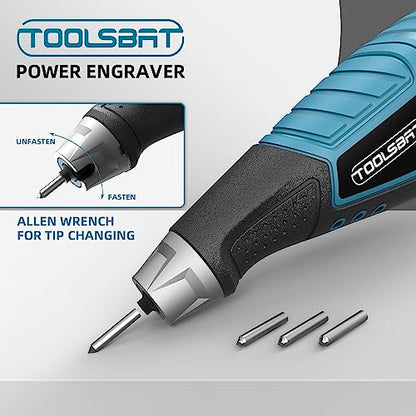 TOOLSBAT Engraver 15W Engraving Tool - Metal Engraver with 4 Tungsten Carbide Steel Bits & 2 Stencils 5 Speed Etching Tool Perfect for DIY - WoodArtSupply