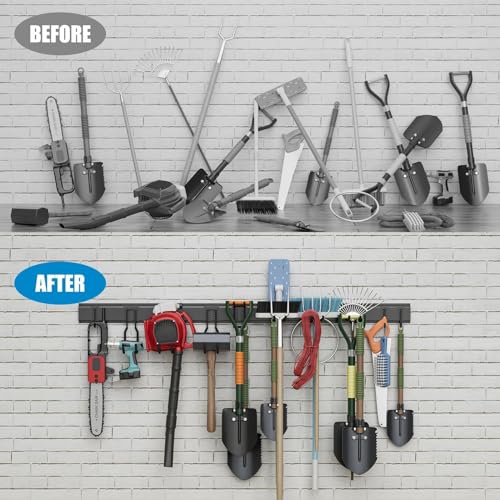 TICONN Garage Organization Tool Storage Utility Rack, Heavy Duty Wall Mounted Hanger Organizer System for Shed Garden Yard Tools, Ski Gears, Broom, TICONN