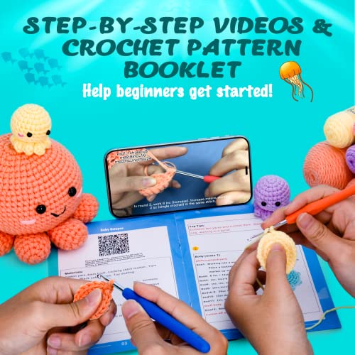 Crochetta Crochet Kit for Beginners, Amigurumi Crocheting Animals Kits w Step-by-Step Video Tutorials, Knitting Starter Pack for Adults and Kids,