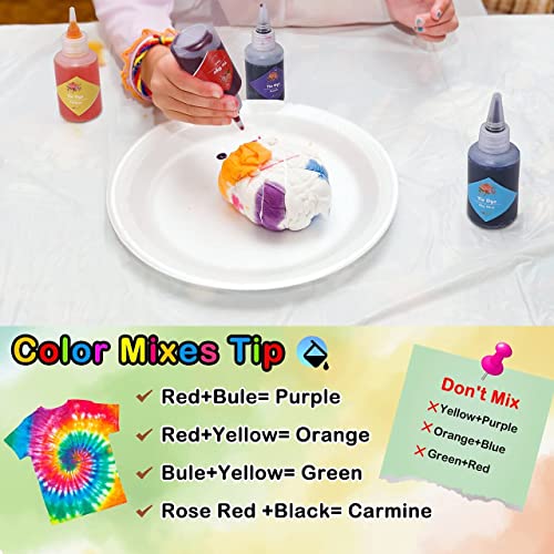 DIY Tie Dye Kits, Emooqi 32 Colours All-in-1 Tie Dye Set Contain 32 Bag Pigments, Rubber Bands, Gloves, Sealed Bag，Apron and Table Covers for Craft Emooqi