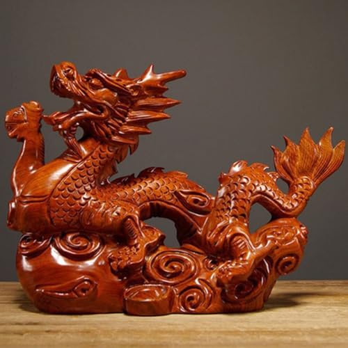 EXCEART 1pcs Wooden Chinese Fengshui Dragon Figurine Statue 10cm Mini 2024 Year of The Dragon Gift Chinese Zodiac Dragon Figurines Wood Hand Carved EXCEART