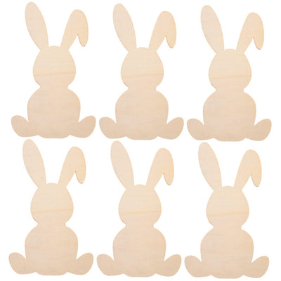 KOMBIUDA 6pcs Rabbit Shaped Wood Chips Graffiti Wooden Slices Wood Cutouts Easter Unfinished Wood Easter Bunny Cutouts unpainted Easter Cutouts Wood