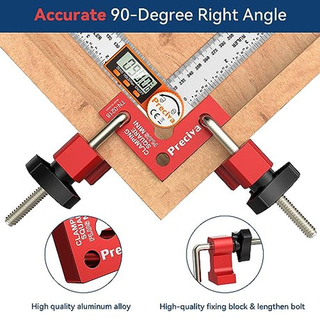 Preciva 90 Degree Mini Positioning Squares 2 Sets (2.32''x 2.32''), Aluminum Alloy Right Angle Clamps Fixing Clamp, Carpenter Corner Clamping Square Preciva