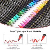 EscriWise 48 Colors Dual Tip Acrylic Paint Pens Set-Permanent Acrylic Paint Markers with Brush and Fine Tip, Water Based Art Paint Pens for Rock EscriWise