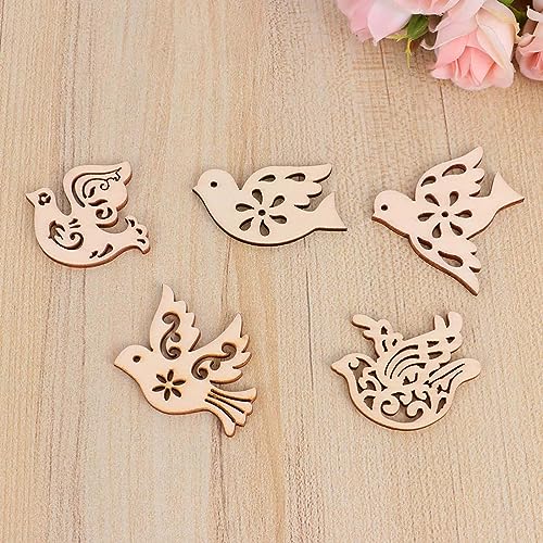 Creaides 50pcs Mini Bird Wood DIY Crafts Cutouts Wooden Bird Shaped Slices Embellishments Gift Unfinished Wood Ornaments for DIY Projects Christmas Creaides