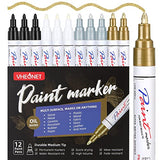 VHEONET 12 Permanent Paint Markers on Almost Anything Never Fade Quick Dry, Oil-Based Waterproof Paint Marker Pen for Rock Painting, Stone, Wood, VHEONET