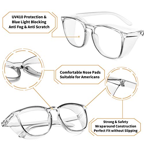 Alsenor Safety Glasses Anti Fog Goggles Protective Eyewear Blue Light Blocking Anti Dust UV Protection Glasses For Men Women (Grey) Alsenor