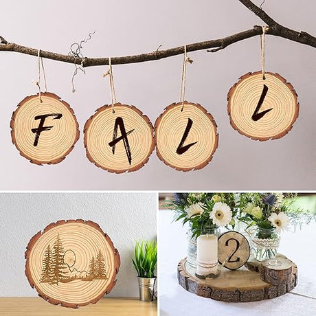 50 PCS 4-4.7 Inch Natural Wood Slices, Unfinished Pine Wood Circles with Barks for Coasters, DIY Crafts, Christmas Rustic Wedding Ornaments and GNIEMCKIN