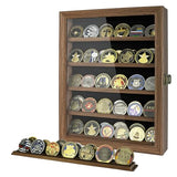 DecoWoodo Military Challenge Coin Display Case with HD Glass Door- 5 Rows Medal Display Case Cabinet Rack Shadow Box with Removable 2 Grooves Shelves DecoWoodo