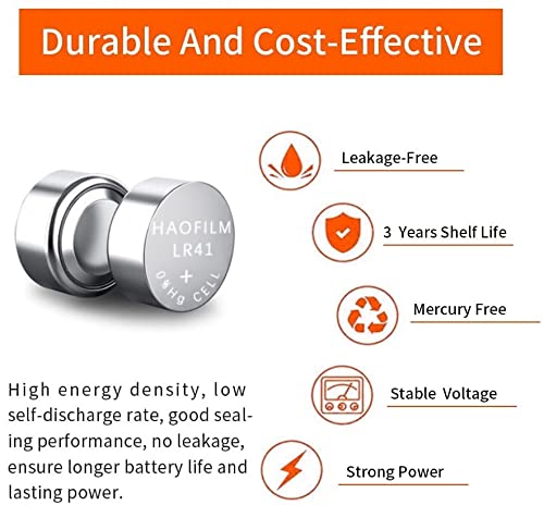 HAOFILM LR41 AG3 392 384 192 Advanced Alkaline Battery, 1.5V Round Coin Cell Battery (Pack of 10) - WoodArtSupply