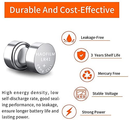 HAOFILM LR41 AG3 392 384 192 Advanced Alkaline Battery, 1.5V Round Coin Cell Battery (Pack of 10) - WoodArtSupply