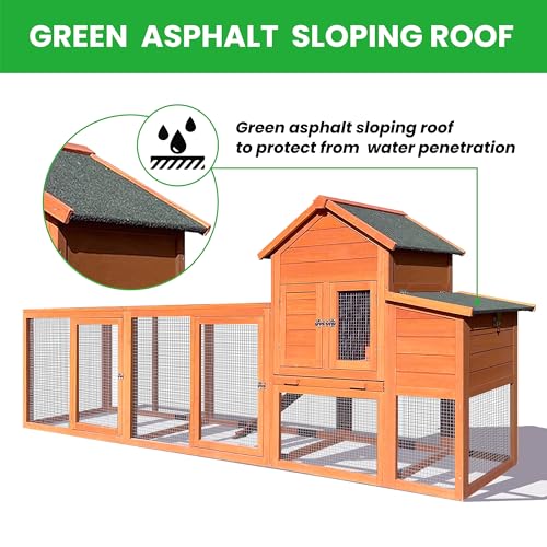 RUNVA 122''Chicken Coop with Nest Box - Poultry Cage with Removable Tray, Wooden Chicken Coop for 6 Chickens with Waterproof Roof & Ramp Play for RUNVA