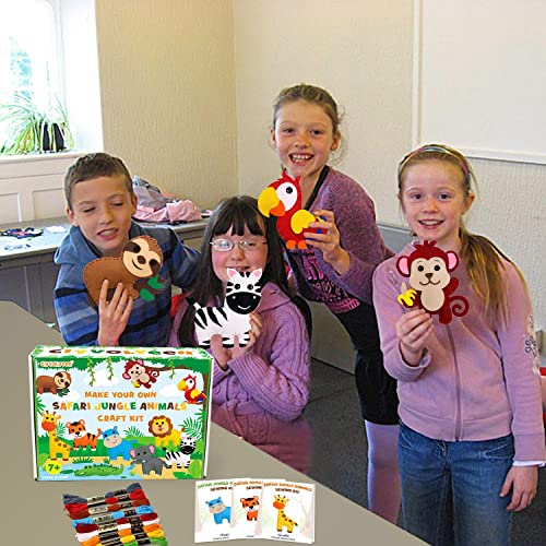 Safari Jungle Animals Sewing Kit Zoo Felt Animal DIY Crafts for Girls and Boys Educational Nursery Sewing for Kids Art Craft Kits for Beginners Set CiyvoLyeen