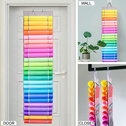 HOME SHARON Vinyl Roll Holder, 24 Compartments Roll Storage and 10 Scrapbook Paper Pockets, Vinyl Storage Organizer with Door Hooks, Craft Organizer - WoodArtSupply