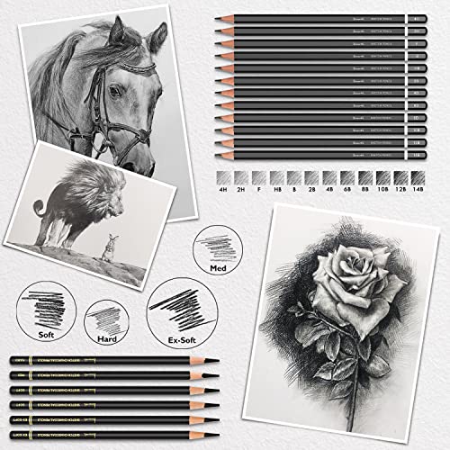 Brusarth 42 Pack Drawing Set Sketching Kit, Pro Art Sketch Supplies with Sketchbook, Include Graphite Pencil, Charcoal Pencil, Sharpener, Eraser Art - WoodArtSupply