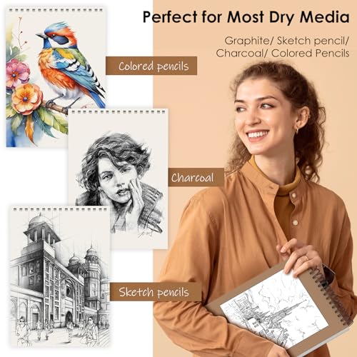 iBayam 9" x 12" Premium Sketch Book Set, 1-Pack Spiral Bound Drawing Paper, 100 Sheets (68lb/100gsm) Sketchbook, Acid-Free Art Drawing Painting iBayam