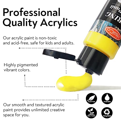 Acrylic Paint Set of 54 Colors 2fl oz 60ml Bottles with12 Brushes,Non Toxic 54 Colors Acrylic Paint No Fading Rich Pigment for Kids Adults Artists HissiCo