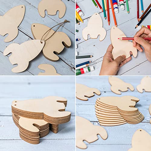 Rocket Wooden Outer Space Wood with Twines Art Unfinished Ornaments for Wedding Birthday Theme of Universe Party Decoration 20Pcs Zontween