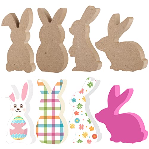 12 Pcs Easter Bunny Wood Signs Unfinished Rabbit Wood Blocks Mini Wooden Table Signs Easter Bunny Wooden Cutout for Easter Spring DIY Crafts Table Centerpieces Holiday Party Supplies