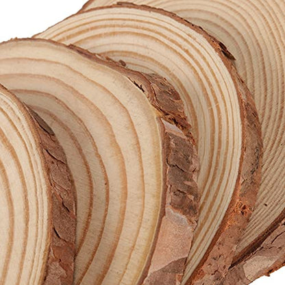 HAKZEON 100 PCS 2.8-3.2 Inches Natural Wood Slices, 2/5 Inches Thick Wood Rounds with Bark, Unfinished Wooden Discs for Crafts Rustic Wedding - WoodArtSupply