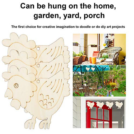 40pcs Wood Chicken Cutouts, Easter Wood Unfinished Wooden Slices DIY Crafts Hen Wood Hanging Gift Tags with Jute Rope for Easter Spring Home Decor HERCHR