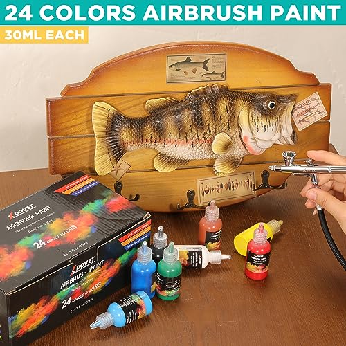 XDOVET 24 Colors Airbrush Paint Set (30 ml/1 oz) with thinner & cleaner, Ready to Spray, Opaque & Neon Colors, Water-Based, Premium Acrylic Airbrush - WoodArtSupply