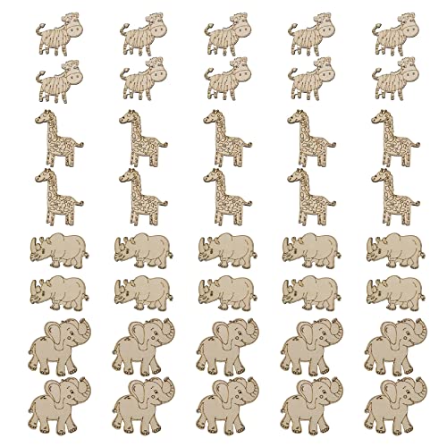 40PCS Jungle Animal Shaped Unfinished Wooden Slice Unfinished Wooden Blank Ornaments Without Hole Pendants Tags - WoodArtSupply