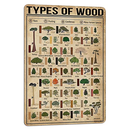 PAIION Types of Wood Metal Sign Woodworking Knowledge Infographic Wall Poster for School Flower Shop Bar Cafe Home Kitchenes 8x12 Inch - WoodArtSupply