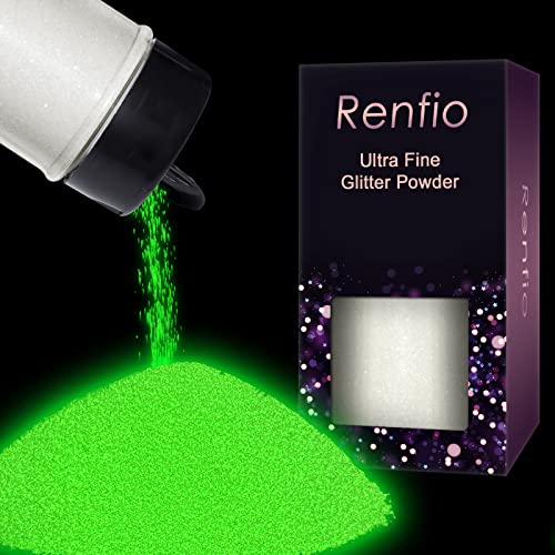 Renfio Glow in The Dark Glitter, 1.94oz 55g Luminous Ultra Fine Glitters Powder Glowing Glitter Epoxy Resin PET Flake 1/128" 0.008" 0.2mm Sequins for Renfio