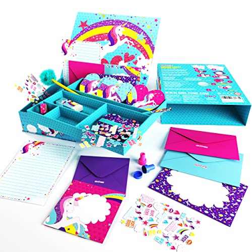GirlZone Unicorn Letter Writing Set For Girls, 45 Piece Stationery Set, Great Birthday Gift for Girls of All Ages