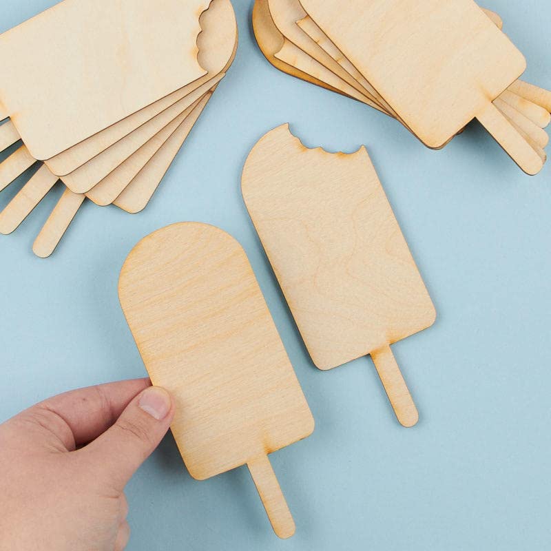 Pack of 12 Unfinished Wood Popsicle Ice Cream Cutouts - Blank Wooden Freezer Ice Pop Craft Shapes Ready to Paint and Decorate for Summer Craft - WoodArtSupply