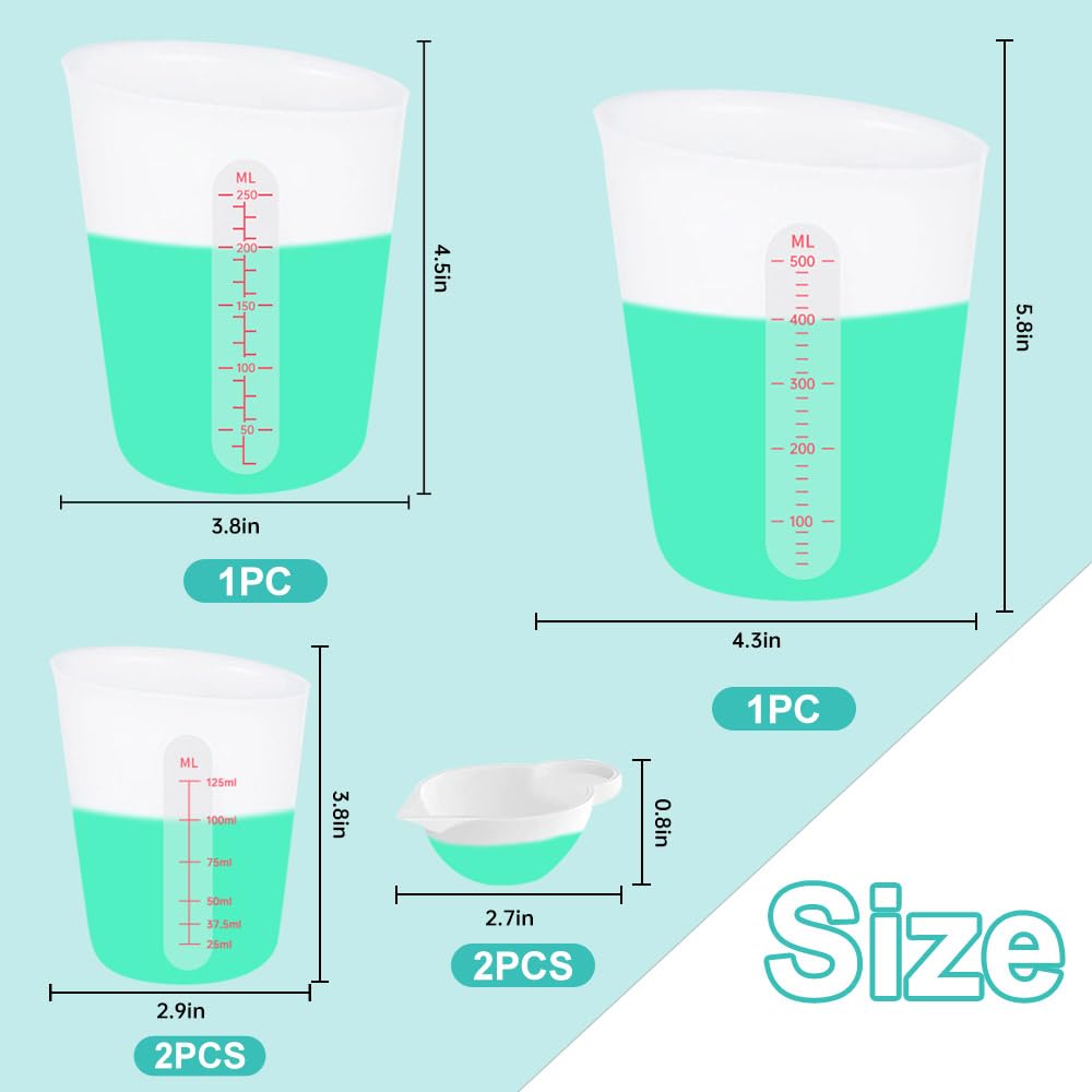 6 pcs Silicone Cup Set, 500ml, 250ml and 125ml for Epoxy Silicone Measuring Cups, Non-Stick Mixing Cups, Casting Molds, Jewelry Making, Silicone Sjubaopen