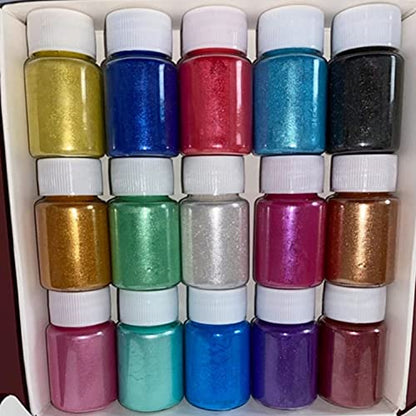 15 Bottles Slime Pigment, Mica Powder for Soap Making, Resin Color Pigment, Mica Powder for Candle Making, Epoxy Resin, Lip Gloss, Natural Powder