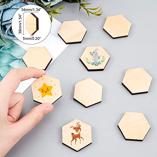 OLYCRAFT 150Pcs Wood Pieces Unfinished Wood Rhombus Pieces Hexagon Pieces Natural Wood Cutout Shape Wood Rhombus Blank Slices for DIY Crafts Holiday OLYCRAFT