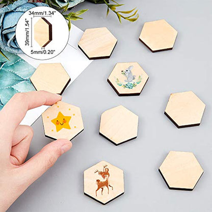 OLYCRAFT 150Pcs Wood Pieces Unfinished Wood Rhombus Pieces Hexagon Pieces Natural Wood Cutout Shape Wood Rhombus Blank Slices for DIY Crafts Holiday
