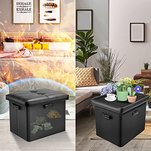 DocSafe Storage Ottoman with Lock,Fireproof Folding Ottoman Foot Rest Stool Storage Chest with Storage Safe for Important Documents,Waterproof 17 - WoodArtSupply