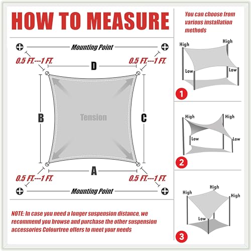 ColourTree 12' x 20' Beige Sun Shade Sail Rectangle Canopy Fabric Cloth Screen, Water Permeable & UV Block UPF50, Heavy Duty, Carport Patio Outdoor - ColourTree