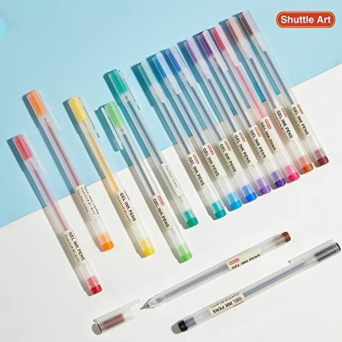 Shuttle Art Gel Ink Ball Point Pens, 15 Colors Japanese Style Pens, 0.5mm Fine Ballpoint Pens Quick Drying for Writing Journaling Home, School and - WoodArtSupply