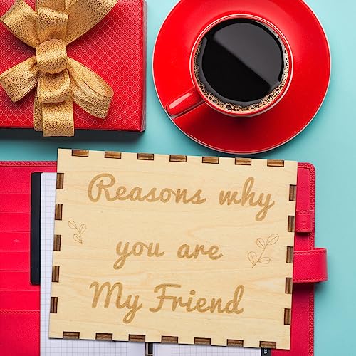 VOSAREA 1 Set Wooden Friendship Gift Box Reasons Why You Are My Friend Box Unfinished Wooden Keepsake Box with Wood Heart Slice Birthday Gifts VOSAREA
