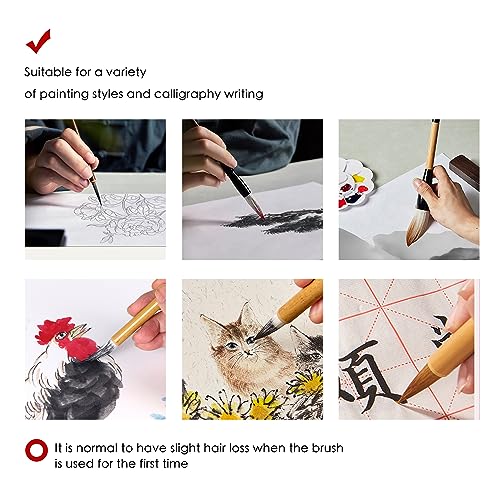 SEAMEW 10-Piece Chinese Calligraphy Brush Set - Premium Watercolor Brushes for Kanji, Japanese Sumi, Painting, Drawing, Art Supplies with Roll-up SEAMEW