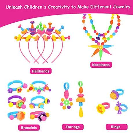 NIDOOT Pop Beads, Girls Jewelry Making Kit, Bracelet Making Kit for Girls, 550Pc+ Snap Beads for Kids, Girl Toys Age 4-5, 5 6 Year Old Girl Gift, NIDOOT