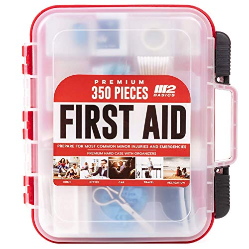 M2 BASICS Professional 350 Piece Emergency First Aid Kit | Business & Home Medical Supplies | Hard Case, Dual Layer, Wall Mountable | Office, Car, M2 BASICS