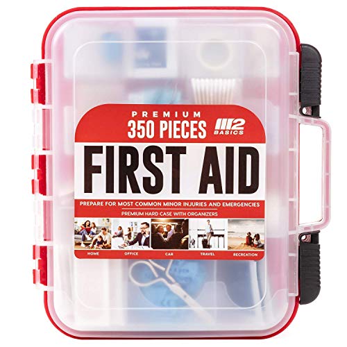 M2 BASICS Professional 350 Piece Emergency First Aid Kit | Business & Home Medical Supplies | Hard Case, Dual Layer, Wall Mountable | Office, Car, - WoodArtSupply