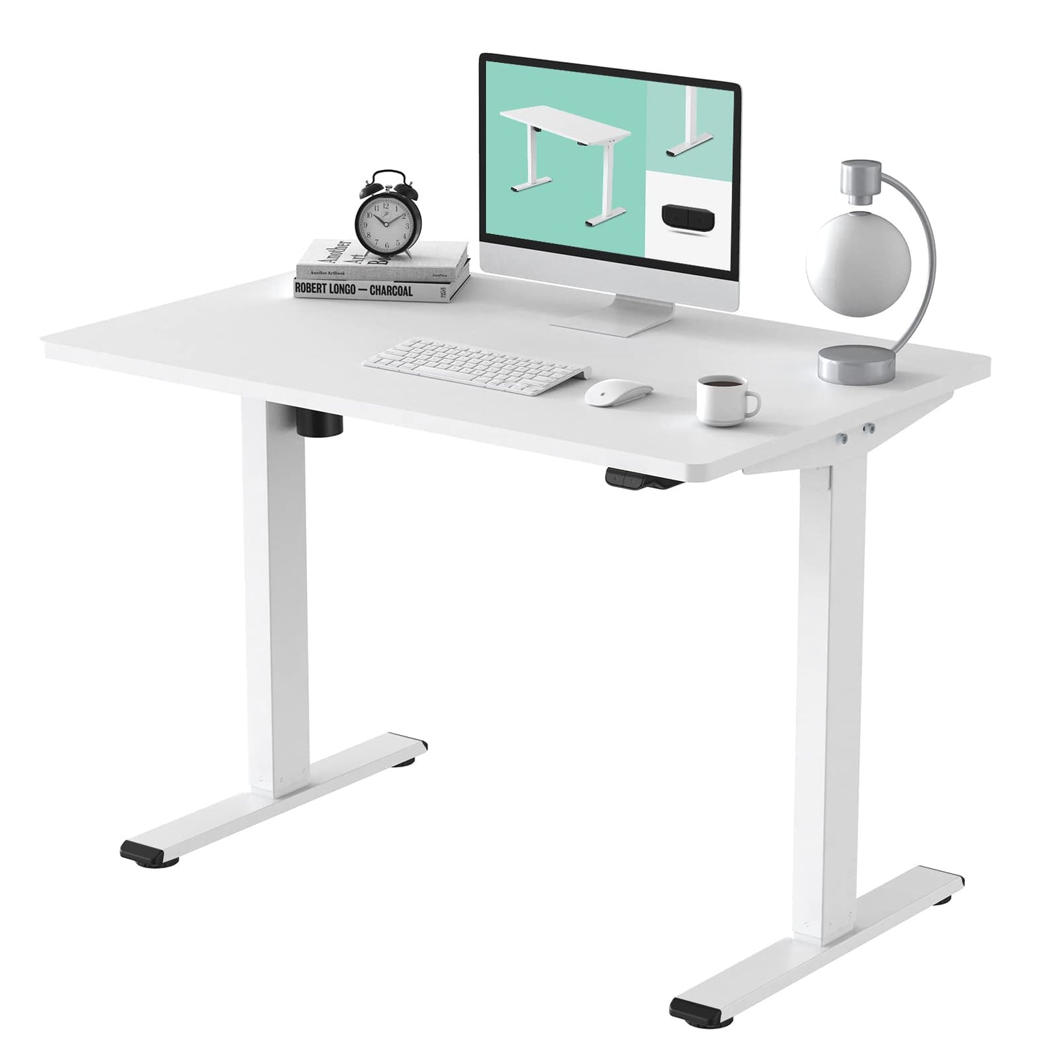 FLEXISPOT Electric Standing Desk Whole Piece 48 x 30 Inch Desktop Adjustable Height Desk Home Office Computer Workstation Sit Stand up Desk (White FLEXISPOT