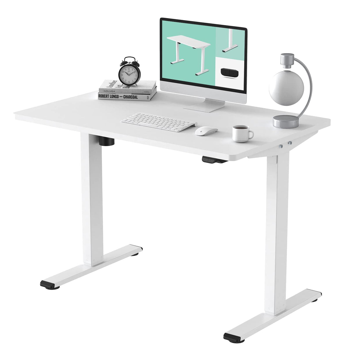 FLEXISPOT Electric Standing Desk Whole Piece 48 x 30 Inch Desktop Adjustable Height Desk Home Office Computer Workstation Sit Stand up Desk (White FLEXISPOT