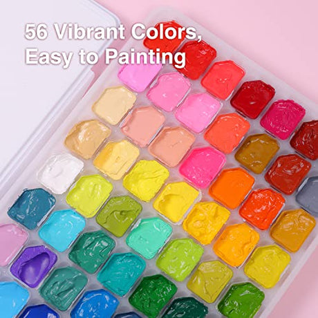 Gouache Paint Set, 56 Colors x 30ml Unique Jelly Cup Design in a Carrying Case, Gouache Opaque Watercolor Painting Perfect Art Supplies for Artists, Henyiewl