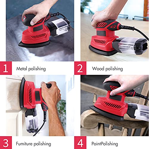 Detail Sander, 130W Compact Electric Sander, 14000 RPM, with 20PCS Sandpaper Mouse Sander, Hand Sanders with Multi-Function efficient Dust Box Vistreck